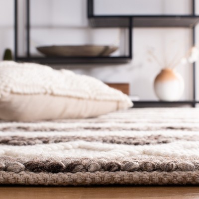 Ivory and Gray Handwoven Wool Square Area Rug