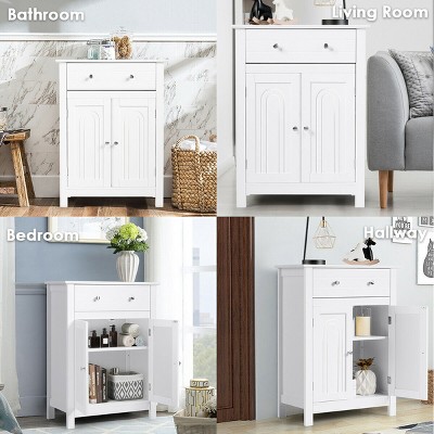 White Freestanding Bathroom Storage Cabinet with Adjustable Shelving