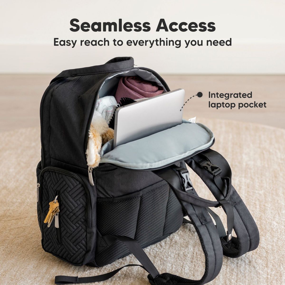 KeaBabies Bree Diaper Bag Backpack, Large Waterproof Diaper Bags with Changing Pad, Girl, Boy, Kids Travel Essentials (Charcoal) - thumbnail 4