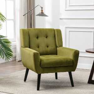 Lyngins Linen Blend Accent Chair, Upholstered Armchair with Curved Back, Modern Sofa Chair, Comfy Reading Chair for Living Room, Home Office - 1 of 4