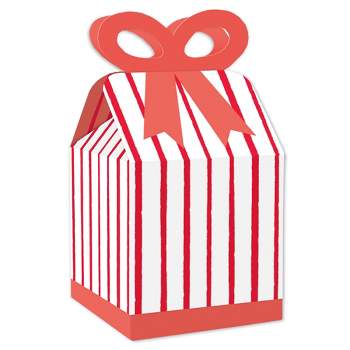 Big Dot of Happiness Red Stripes - Square Favor Gift Boxes - Simple Party Bow Boxes - Set of 12