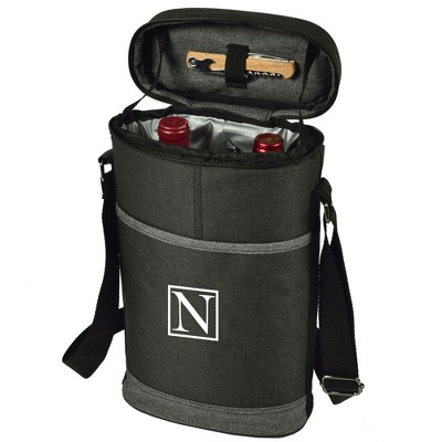 Picnic at Ascot Personalized Two Bottle Wine Cooler with Corkscrew - Charcoal