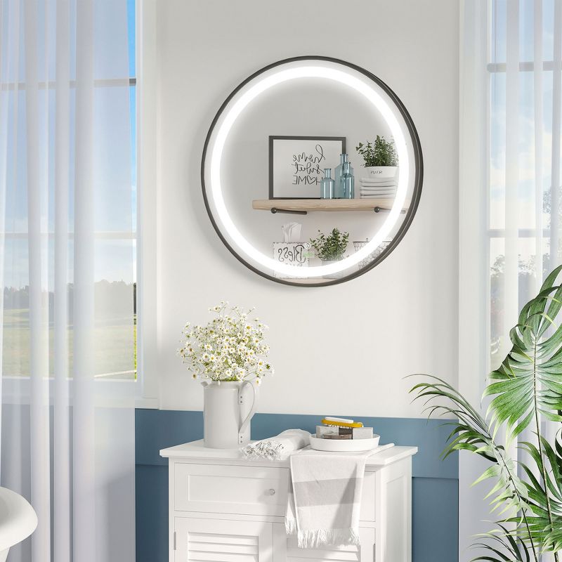 kleankin 24-Inch Lighted Bathroom Mirror for Wall, Dimmable LED Mirror with 3 Temperature Colors, Memory Function, Round Mirror for Wall Decor, 3 of 9