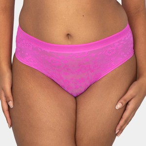 Curvy Couture Women's Plus Size No-Show Lace High Cut Brief Panty Flirt XL - 1 of 4