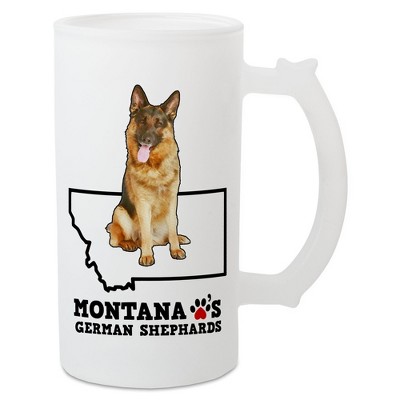 Elanze Designs The Treasure State Montana Loves German Shepherds Matte White Frosted Glass Classic Mug Stein, 16 Ounce