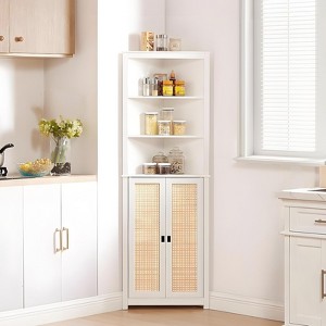 63.8" Corner Cabinet, Kitchen Storage Cabinet with Adjustable Shelves & Rattan Doors for Living Room - 1 of 4
