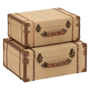 Set of 2 Wood Brown Trunks Brown - Olivia & May: Vintage Style, Hinged Lid, Fully Assembled Storage Chests - 1 of 4