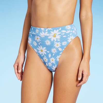Juniors' Textured Cheeky High Leg High Waist Bikini Bottom - Xhilaration™ Light Blue Floral XL