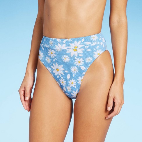 Juniors Textured Cheeky High Leg High Waist Bikini Bottom Xhilaration Light Blue Floral Target