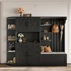 KTMBDW Hall Tree with Bench and Shoe Storage, Storage Cabinet with Open Shelves, Shoe Cubbies & 4 Coat Hooks, Barn Door - 3 of 4