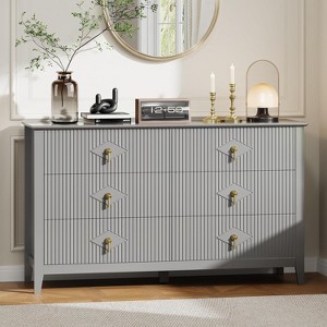 54” Wide Fluted Design Wood Dresser–6-Drawer Modern Chest of Drawers for Bedroom, Living Room, Entryway Storage - 1 of 4