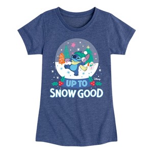 Girls' - Lilo and Stitch - Up To Snow Good Christmas Fitted Short Sleeve Graphic T-Shirt - 1 of 4