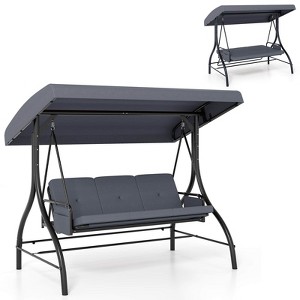 Costway 3-Seat Patio Swing with Canopy with Removable Cushions & Side Pockets Stand Black/Gray/Red/Brown/Beige - 1 of 4