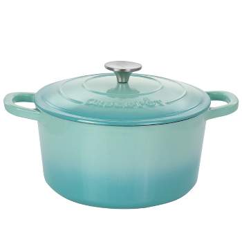 Enameled Cast Iron Balti Dish With Wide Loop Handles, 5 Quart, Turquoise 