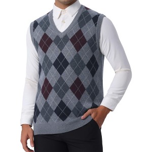 Lars Amadeus Men's Casual Argyle V Neck Sleeveless Knit Pullover Sweater Vest - 1 of 4