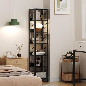Jojoka Narrow Bookshelf 6 Tier Tall Bookcase Skinny Storage Rack Rustic Shelf Metal Frame Small Freestanding Bookshelves - 1 of 4
