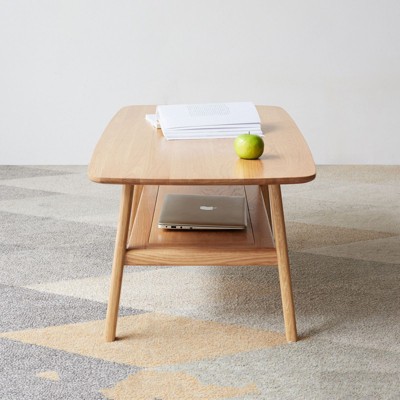 Okak Modern 2-tier Center Table Coffee Table Side Tables Patio End Table Study Desk With Solid Wood Storage Shelf Outdoor&Indoor