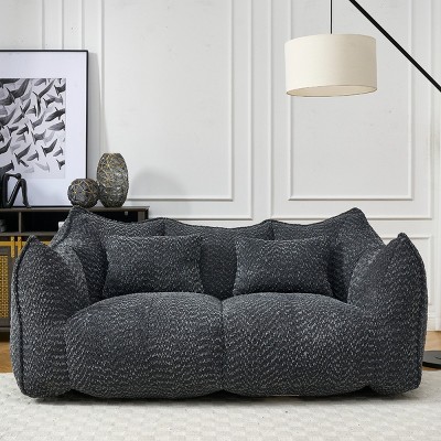 Chenille Double Bean Bag Sofa with Armrests and Foam Core, Square Recliner Seat for Indoor Relaxation and Gaming-Baofuwish
