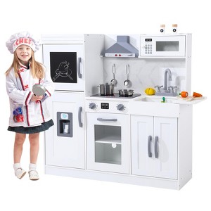 Wooden Play Kitchen for Kids, Toy Kitchen Set with Ice Maker, Microwave & Oven, Pretend Play Chef Accessories for Toddlers Boys & Girls - 1 of 4