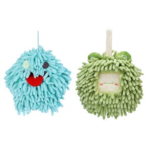 REGALWOVEN Bathroom Cute Decorative Absorbent Soft Chenille Hanging Hand Towel 7" x 7" 2 Pcs - 1 of 4