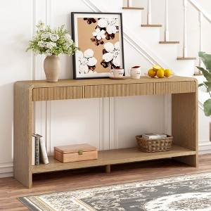 Modern Console Table with 3 Drawers, Vertical Slats and Round Edge Design, Entryway or Sofa Table - 1 of 4