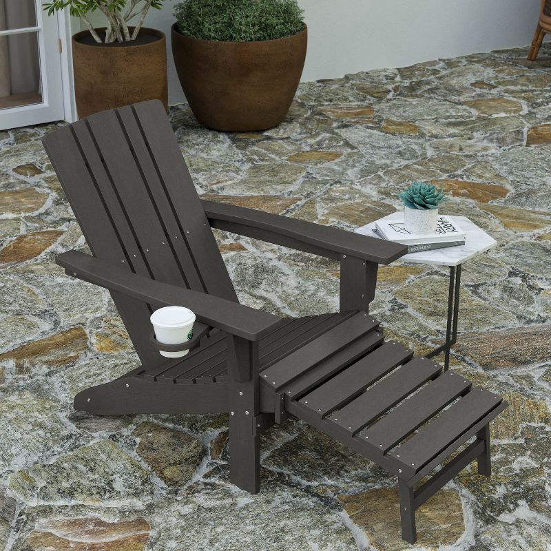 Merrick Lane HDPE Adirondack Chair with Cup Holder and Pull Out Ottoman, All-Weather HDPE Indoor/Outdoor Lounge Chair, 5 of 13