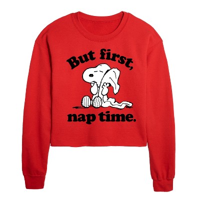 - Peanuts - Snoopy First Nap Time Cropped Long Sleeve Crew Neck Sweatshirt