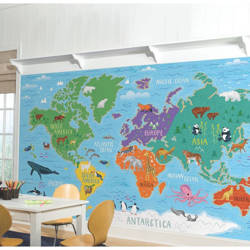 World Map Wall Mural Blue/Green - RoomMates, 3 of 5