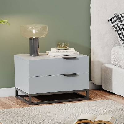 KTMBDW Nightstand with 2 Drawers, Modern Night Stand for Bedroom with Metal Handle, Wooden Bedside Table for Small Spaces, Living Room, Bedroom, Gray
