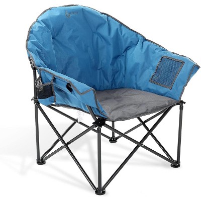 Arrowhead Outdoor Oversized Heavy-Duty Club Folding Camping Chair w/External Pocket, Cup Holder, Portable, Padded, Moon, Round, Bag (Ocean Blue)