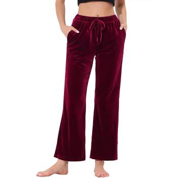 cheibear Womens Velvet Bottom Lounge Pajama Sleepwear Ankle Wide Leg Pants