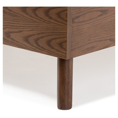 Alinia Light Beige Fabric Upholstered Walnut Wood Queen Platform Bed