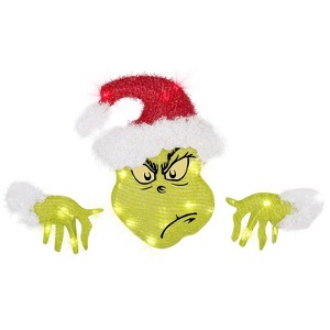 Gemmy 15 in Santa Dr. Seuss™ The Grinch Festive Fence Sitter Light-Up Christmas Decoration - Green - 1 of 3