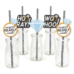 Big Dot of Happiness Just Engaged - Black and White - Paper Straw Decor - Engagement Party Striped Decorative Straws - Set of 24 - 1 of 4