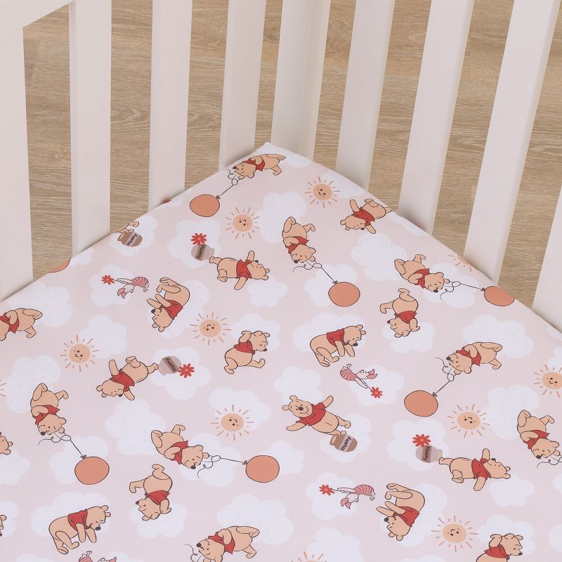 Disney Winnie the Pooh Tan, Red, and White Piglet, Balloons, and Hunny Pots Super Soft Nursery Fitted Crib Sheet, 3 of 5