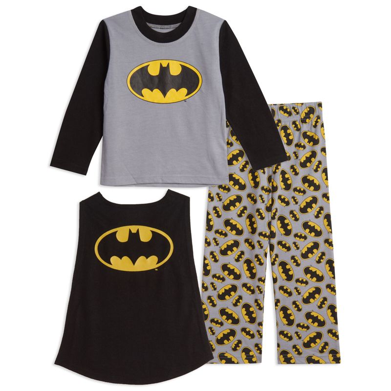 DC Comics Justice League Superman Batman Pajama Shirt and Pants Detachable Cape Sleep Set Little Kid to Big Kid, 1 of 9