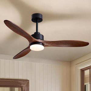 Ludomide 52" Wood Ceiling Fan with Lights and Remote, Modern Black Dimmable Chandelier Fan Light Kit for Bedroom Living Room - 1 of 4