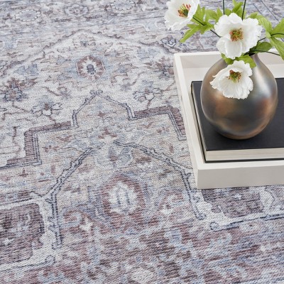 Ivory Beige Round Cotton Chenille Floral Rug, 7'10"