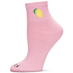 Memoi Women's Lemon Embroidery Athletic Quarter Socks Confetti Pink 9-11 - 1 of 3