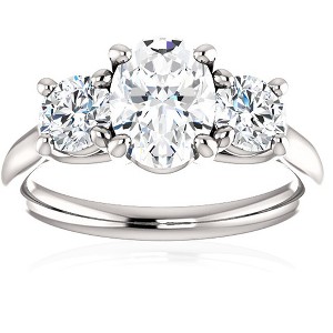 Pompeii3 1 3/4 Ct Moissanite & Lab Created Diamond 3 Stone Engagement Ring 10k White Gold - 1 of 4