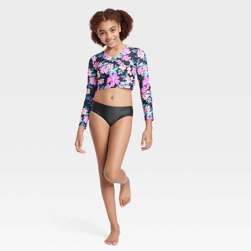 Set: Color Block Long-Sleeve Rashguard + Swim Pants + Swim Shorts + Bikini  Bottom