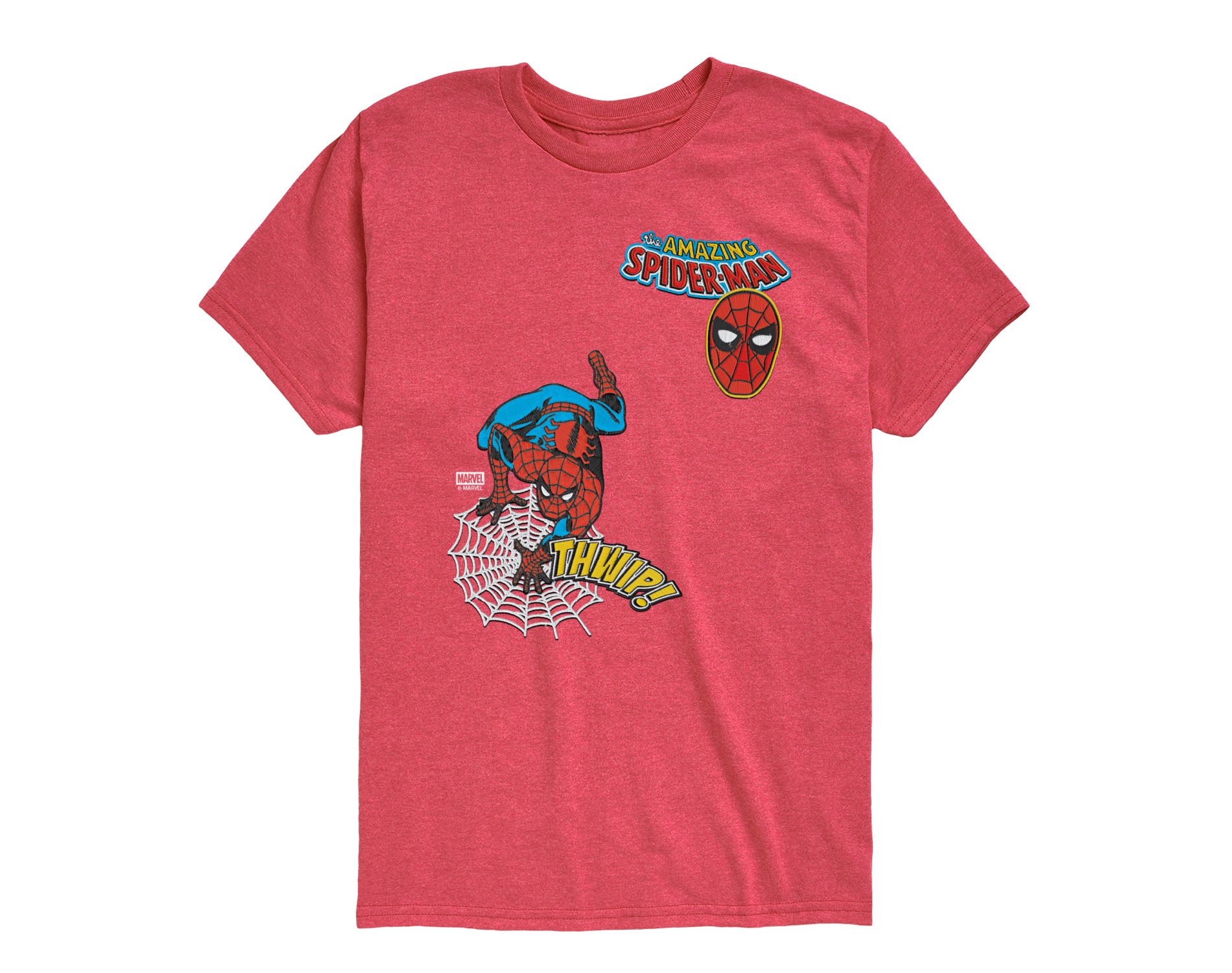 Boys' Spider-Man Spidey Thwip Faux Patch Short Sleeve Graphic T-Shirt - Heather Red - X-Large