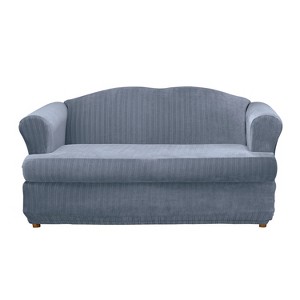 Stretch Pinstripe T-Loveseat Slipcover French Blue - Sure Fit
