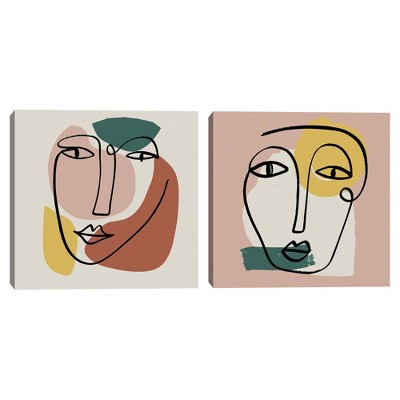 (Set of 2) 16" x 16" Newstalgia Face 1 and 2 by Nikki Chu Canvas Art Prints - Masterpiece Art Gallery