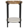 15.5" Mango Wood and Iron Round End Table with White Marble Shelf, Perfect for Stylish and Minimalist Spaces - 3 of 4