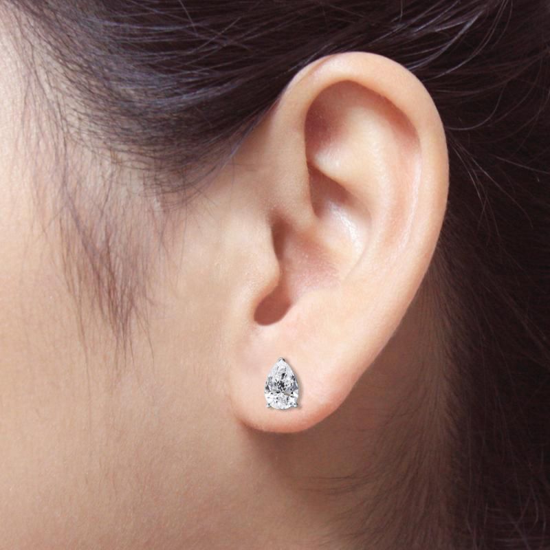 Pompeii3 2 Ct Lab Created Pear Shape Diamond Studs 14k White Gold Earrings, 3 of 5
