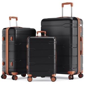 SKONYON 3 Piece Hardshell Luggage Sets Checked Spinner PC & ABS Luggage Set with YKK Zipper and TSA Lock - 1 of 4