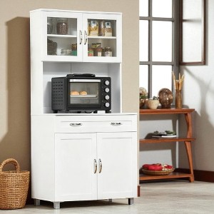 Modern Kitchen Pantry Cabinet with Glass Doors, Drawer & Adjustable Shelves, Freestanding Storage Sideboard for Dining Room or Living Room - 1 of 4