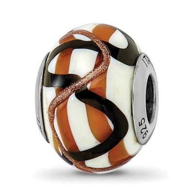Black Bow Jewelry White/Brown/Black Italian Murano & Sterling Silver Bead Charm, 15mm