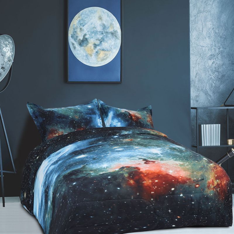 PiccoCasa Polyester Twin Galaxies All-season Reversible Comforter & Pillowcase Sets 3 Pcs, 2 of 7